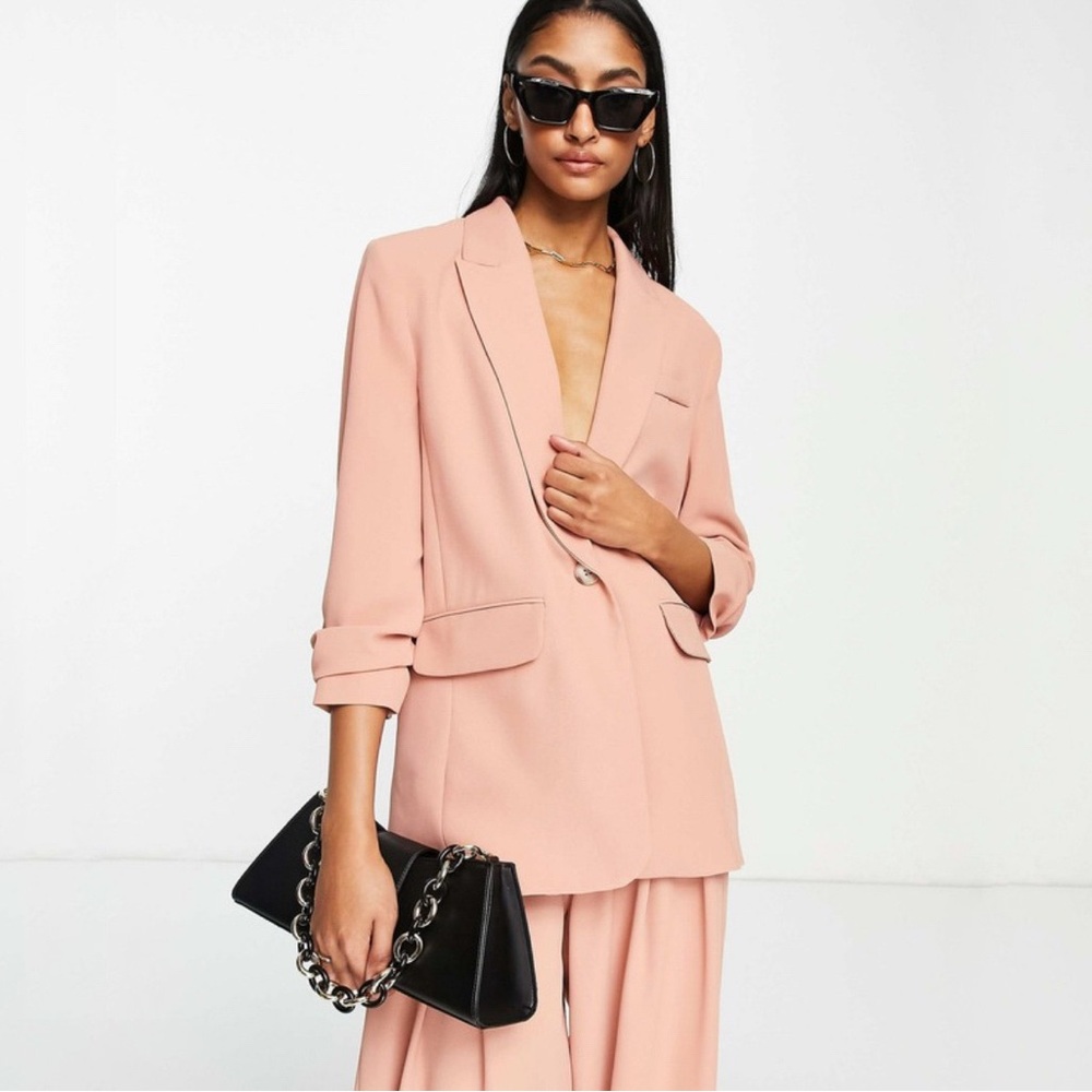 River Island Ruched Sleeve Blazer in Light Pink